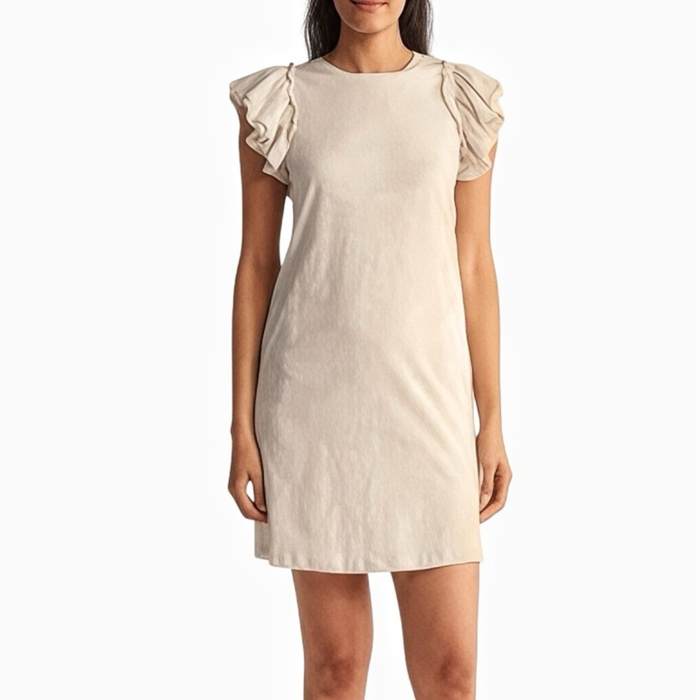 Tahari Pima Cotton Flutter Sleeve T Shirt Dress Sz L Lightweight Neutral NWT